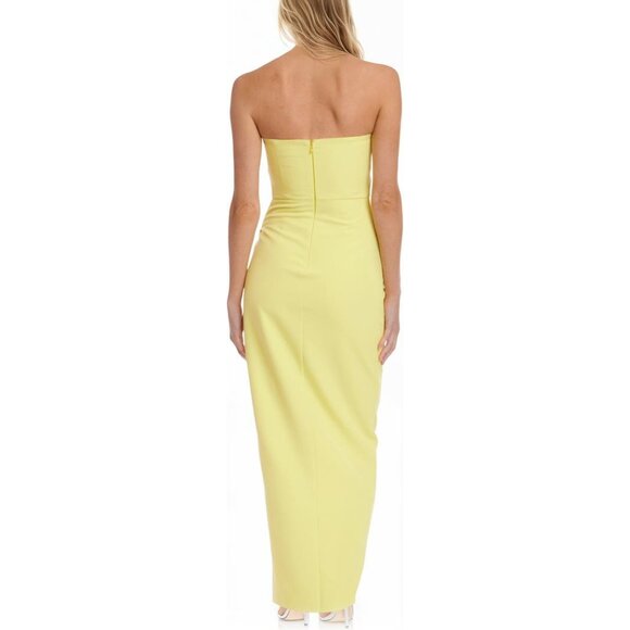 NWT Jewel Badgley Mischka Pleated Strapless yellow Sheath Gown maxi dress size 4 - Picture 2 of 11